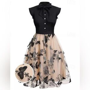 Retro Black and Cream Butterfly Dress